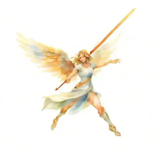 Beautiful Angel Warrior Wielding A Sword