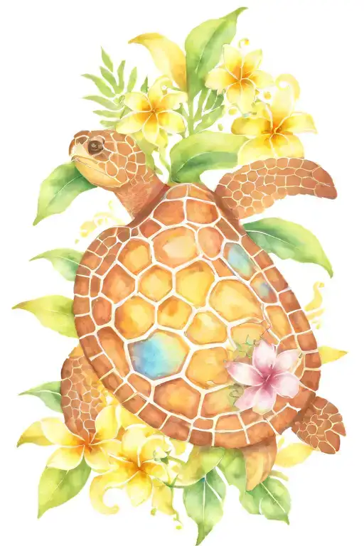 Hawaiian Sea Turtle With Plumeria Shell Pattern