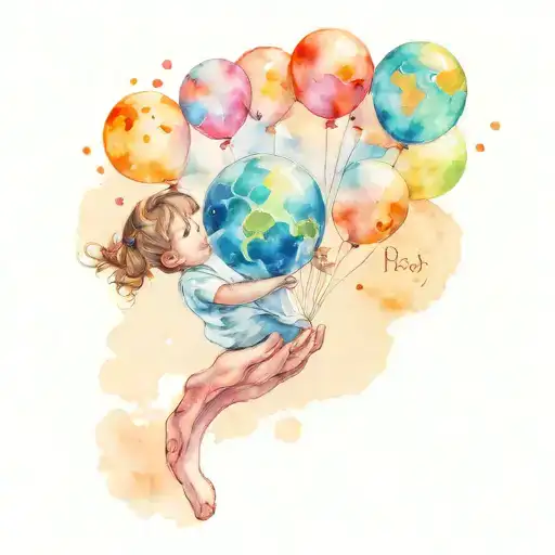 A Child Holding Planets Like Helium Balloons In Space