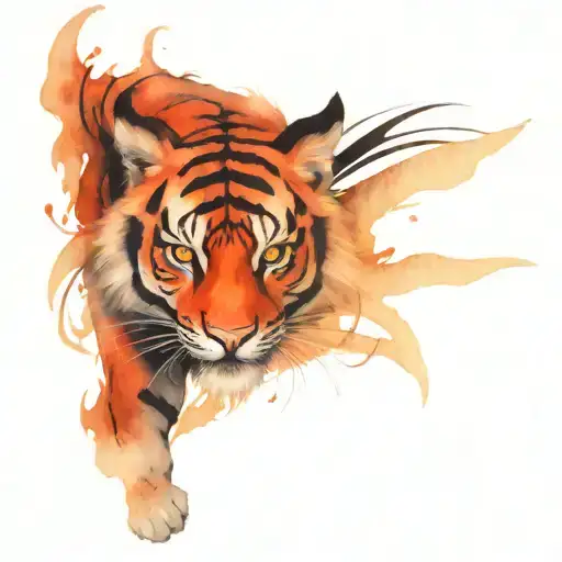 Red And Black Tiger With Demon Wings Spread