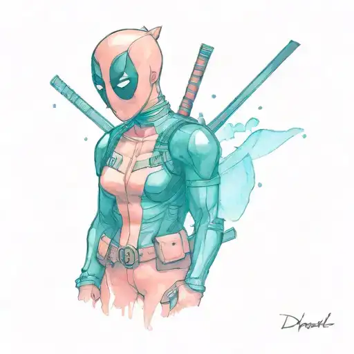 Deadpool Watercolor Small Simple Tattoo Feminine Bright Color