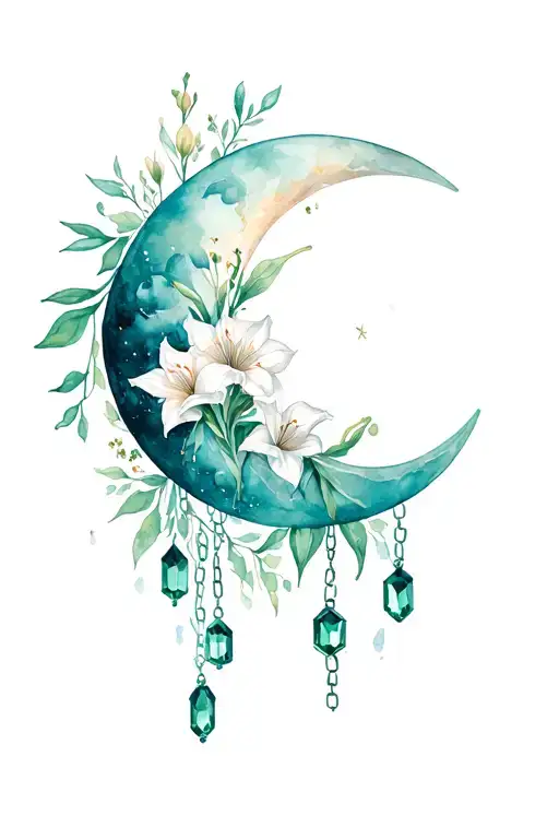 Crescent Moon With Gladiolus Flowers And Emerald Chains