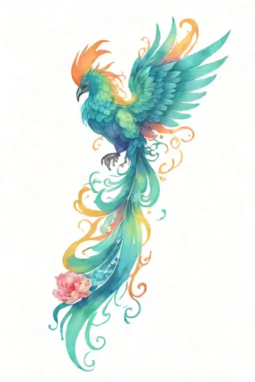 A Vibrant Phoenix Rising From A Colorful Sky Filled With Carnation Flowers
