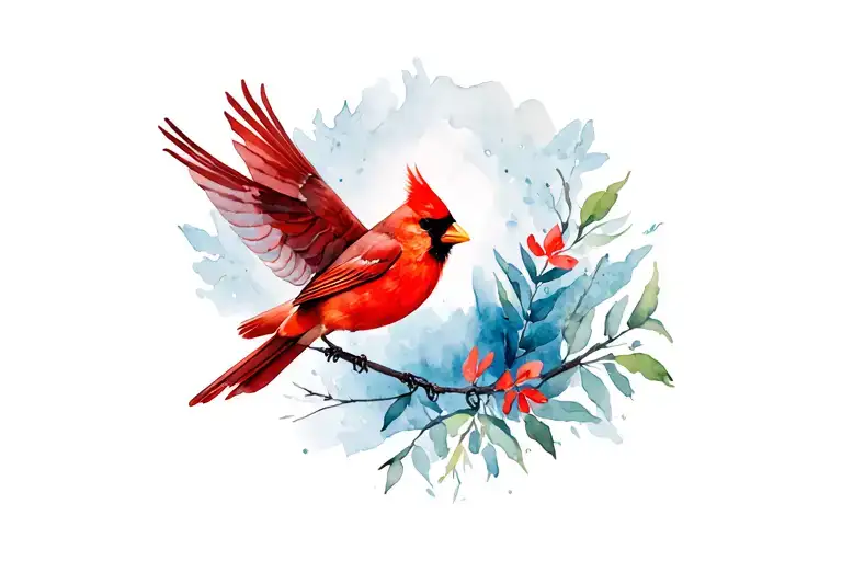 Cardinal Inflight With Mom Under It