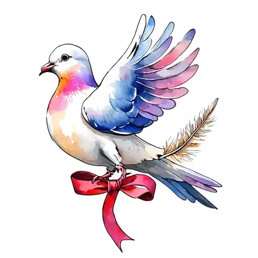 Dove With Ribbon And Feathers In Its Claws