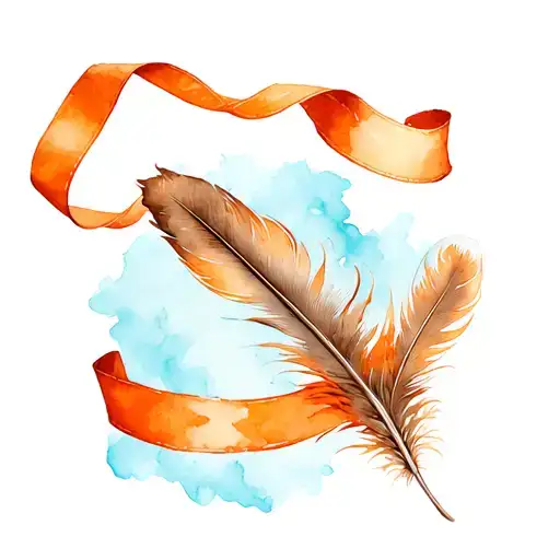 Feather With Orange Ribbon