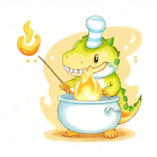 Chubby Dinosaur Roasts Marshmallows On The Fire