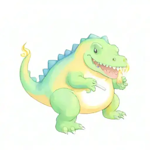 Chubby Dinosaur Roasts Marshmallows On The Fire