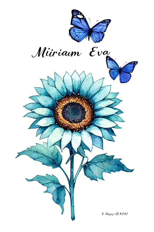 Sunflower With Butterfly And The Name Miriam And Eva
