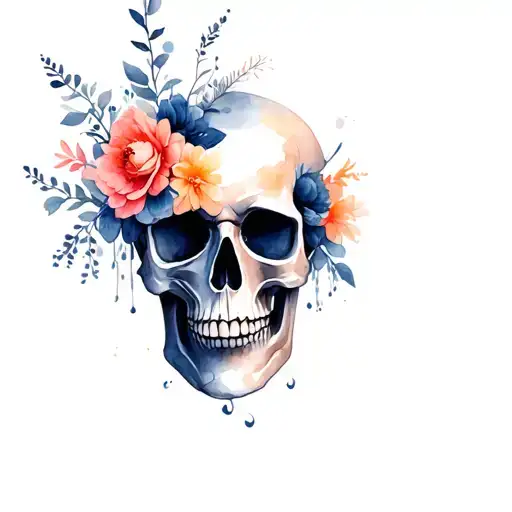 Gothic Skull With Flowers Spilling Out Of It