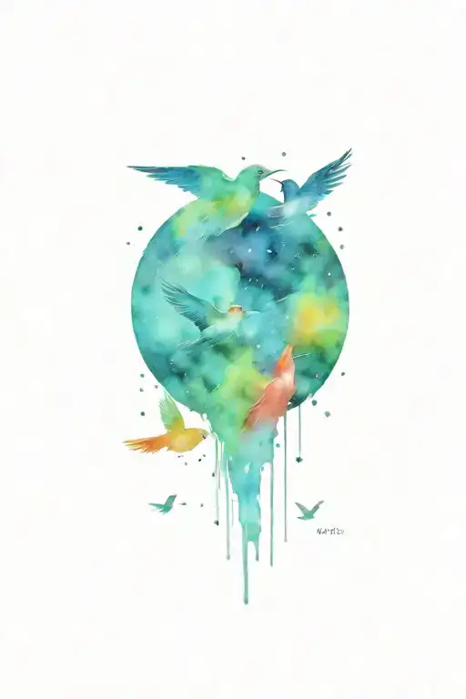 Cosmonaught With Birds In Space