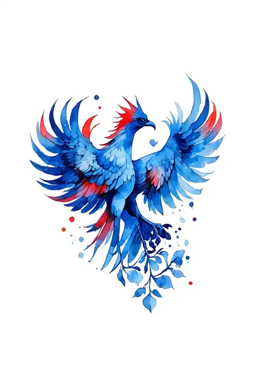 Small Phoenix Blue And Red For Inner Thigh