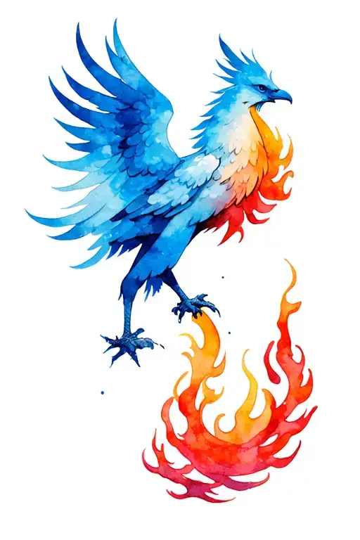 Small Phoenix Ice Blue And Flame Red For Inner Thigh