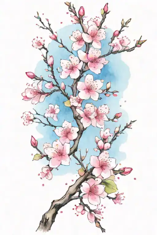 Cherry Blossom Tree Branch With Pedals Falling