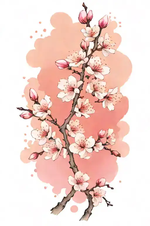 Cherry Blossom Tree Branch With Pedals Falling