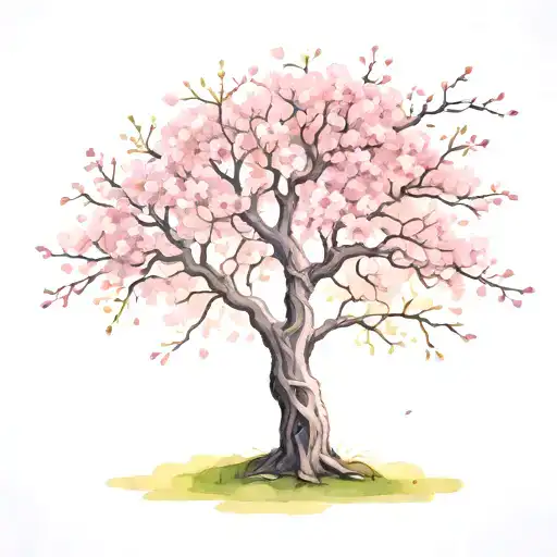 Cherry Blossom Tree With Long Outstretching Branches With Detailed Flowers