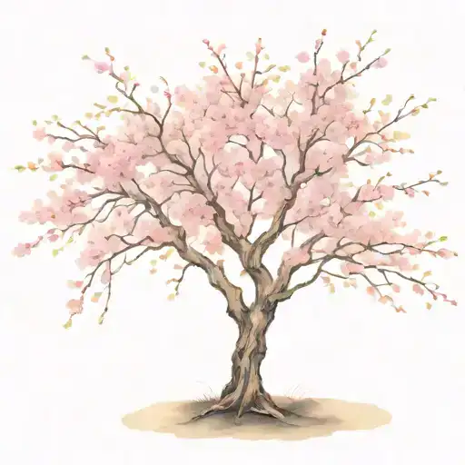 Cherry Blossom Tree With Long Outstretching Branches With Detailed Flowers