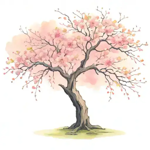Cherry Blossom Tree With Long Outstretching Branches With Detailed Flowers