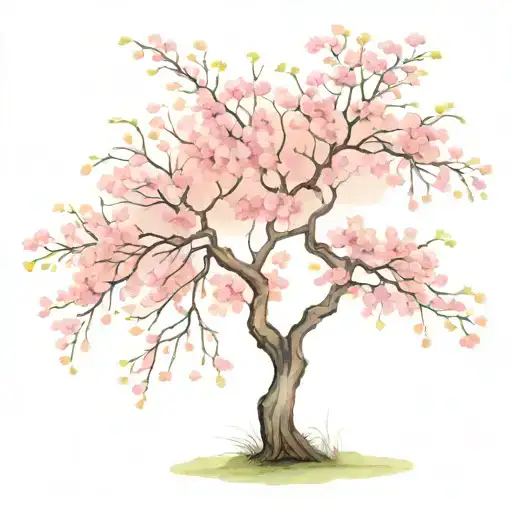 Cherry Blossom Tree With Long Outstretching Branches With Detailed Flowers