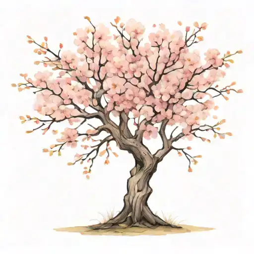Cherry Blossom Tree With Long Outstretching Branches With Detailed Flowers