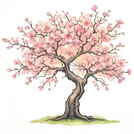 Cherry Blossom Tree With Long Outstretching Branches With Detailed Flowers