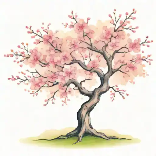 Cherry Blossom Tree With Long Outstretching Branches With Detailed Flowers