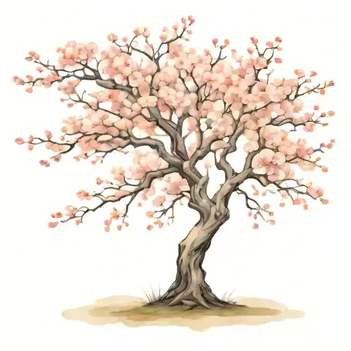 Cherry Blossom Tree With Detailed Flowers And Falling Pedals