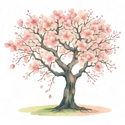 Cherry Blossom Tree With Detailed Flowers And Falling Pedals