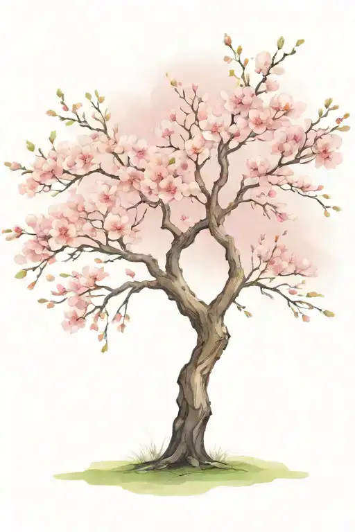 Cherry Blossom Tree With Long Outstretching Branches With Detailed Flowers