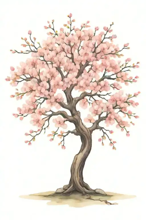 Cherry Blossom Tree With Long Outstretching Branches With Detailed Flowers