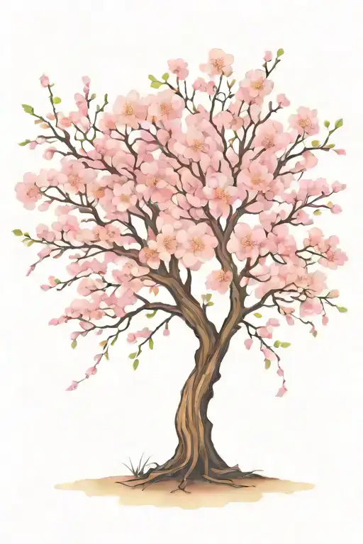 Cherry Blossom Tree With Long Outstretching Branches With Detailed Flowers