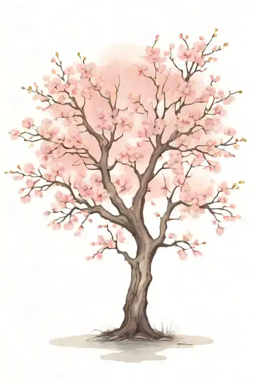 Cherry Blossom Tree With Long Outstretching Branches With Detailed Flowers