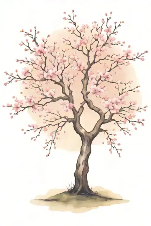 Cherry Blossom Tree With Long Outstretching Branches With Detailed Flowers