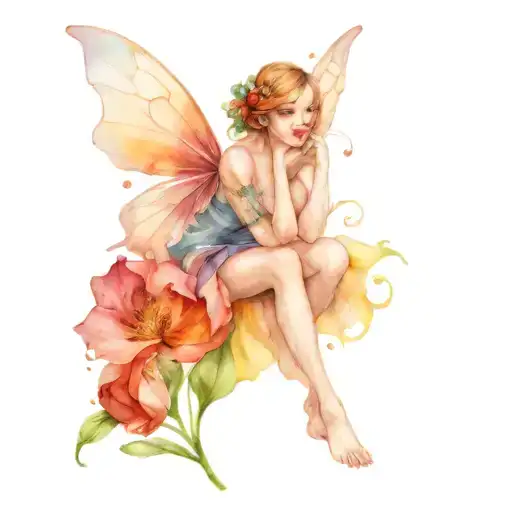 Fairy Sitting In Flowers
