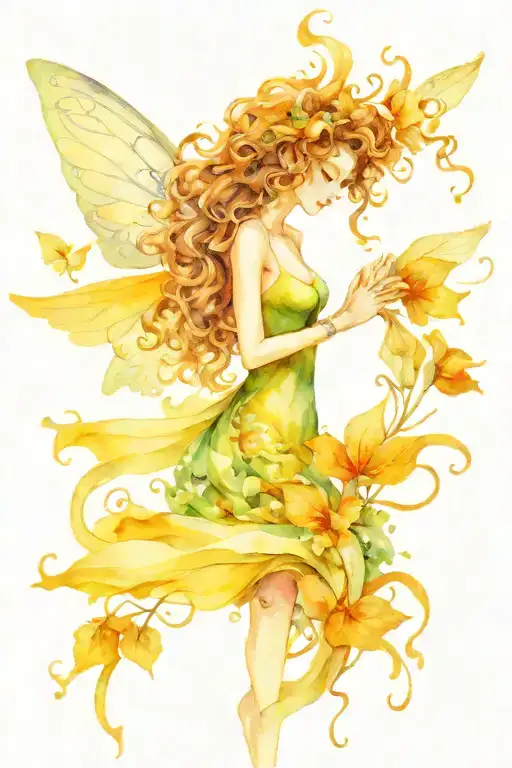 Fairy With Curly Hair With Her Back To Us