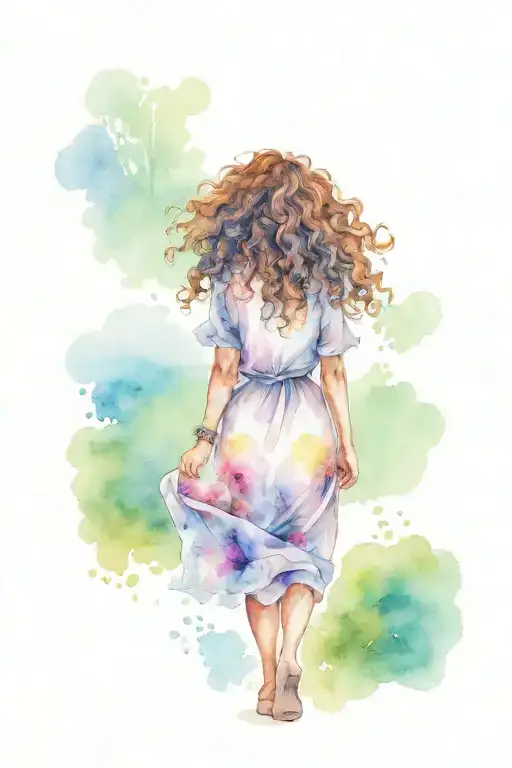 Woman With Curly Hair Walking Along A Path