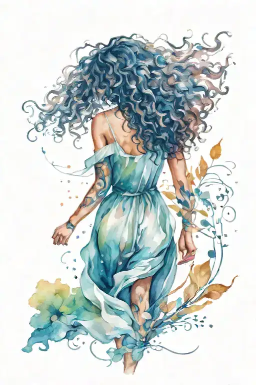 Woman With Curly Hair Walking Along A Path
