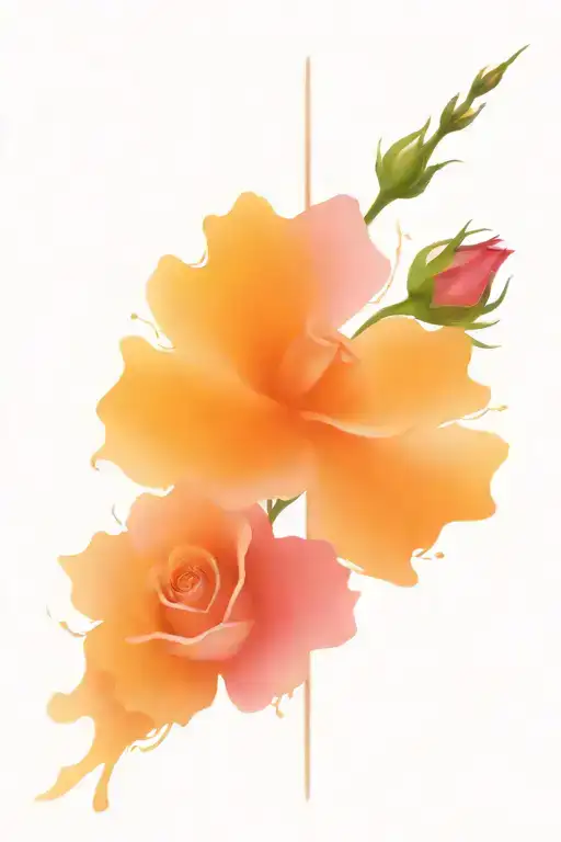 Thin Cross With Rose On The Right And Aster On The Left