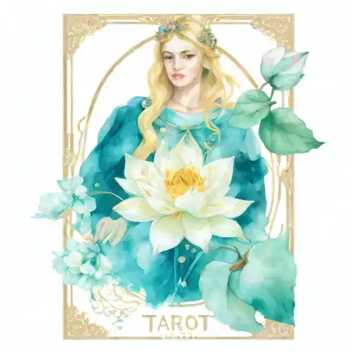 Tarot Card Featuring Cassandra Princess Of Troy Surrounded By Lotus Flowers