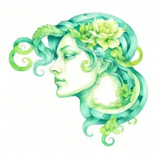 Stone Medusa With Snakes And The Stone Cracking With Flowers And Green Set Breaking Through