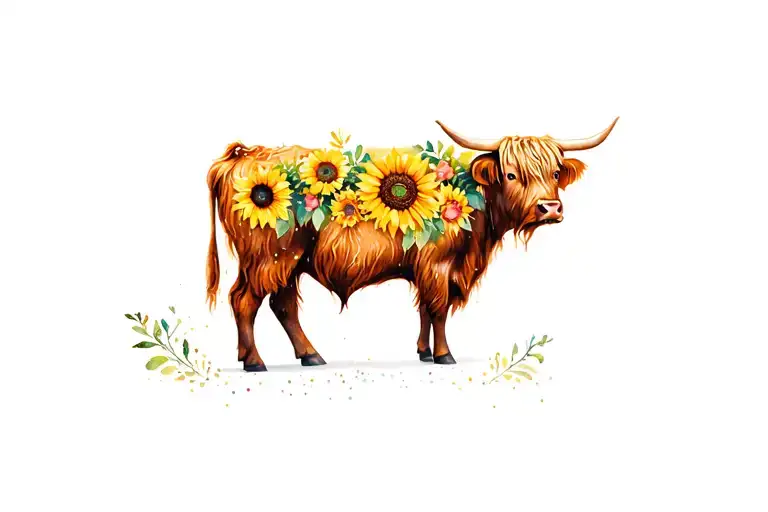 Highland Cow With Sunflowers And Glitter