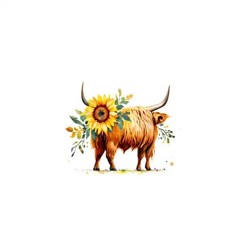 Highland Cow With Sunflowers And Glitter