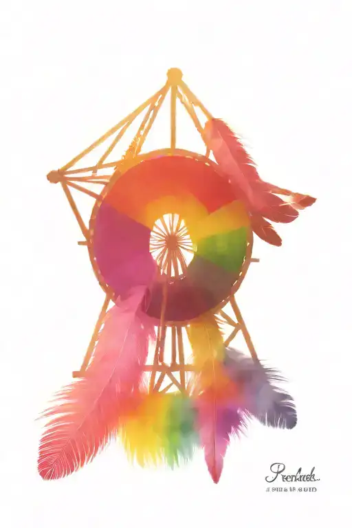 Rainbow Wonder Wheel Polaroid Colored Mexican Flags Feather