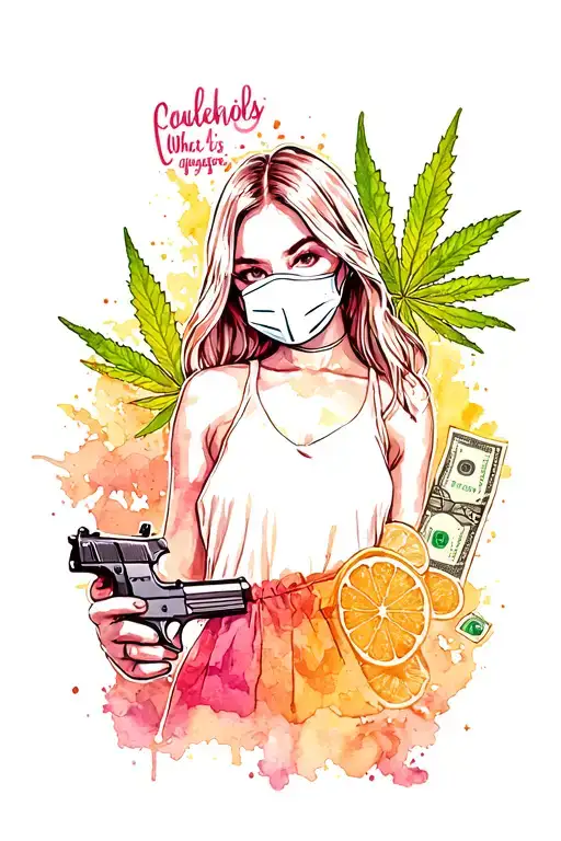 Weed With Amsterdam Background And What Is Gangster Like With A Girl With A Mask And Gun And Money