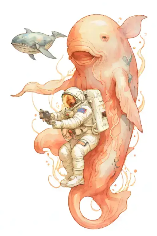 An Astronaut Fishes Next To A Sperm Whale