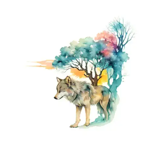 Tree Of Life And Wolf Standing