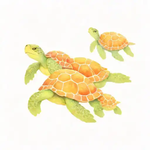 Big Turtle With 5 Baby Turtles Following