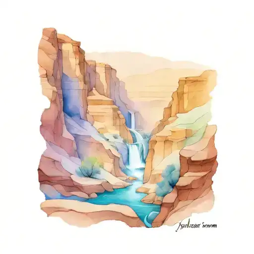 A Canyon Background With A Stream Running Through The Canyon By A Trail