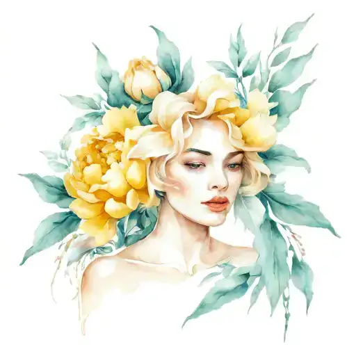 Floral Head Woman Peonies Growing