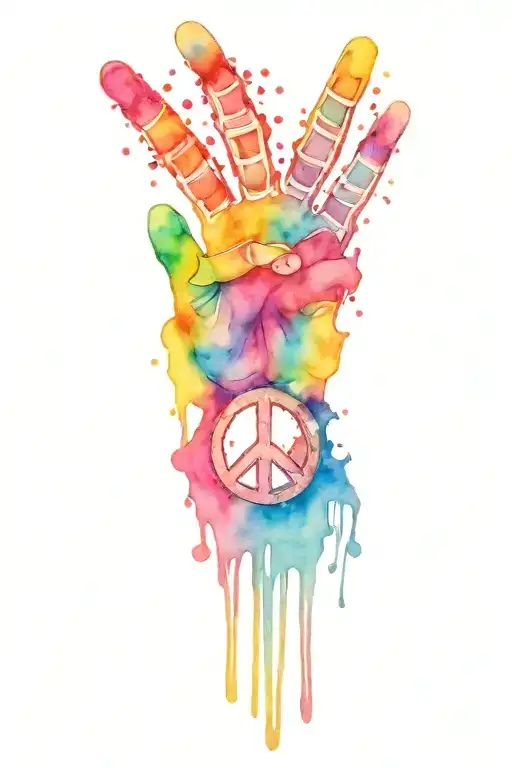 Skeleton Hand Peace Sign Tie Dye Splashes